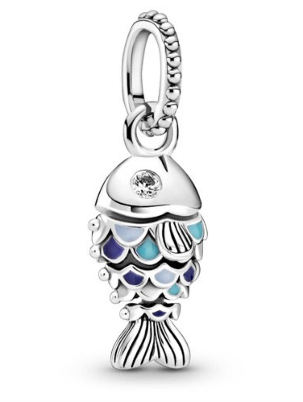 Pandora Silver Fish Charm with Blue and Teal Enamel Accents Retired